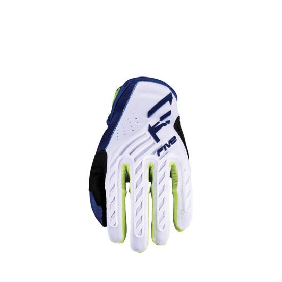 Gants Cross enfant Five MXF3 Evo - Bleu Blanc Jaune Fluo