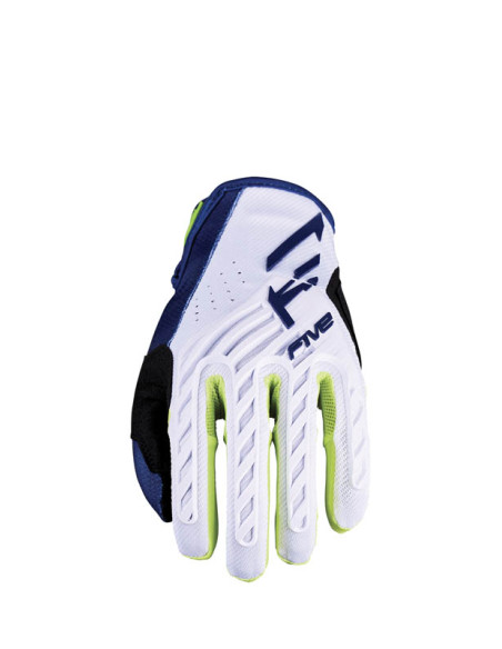 Gants Cross enfant Five MXF3 Evo - Bleu Blanc Jaune Fluo