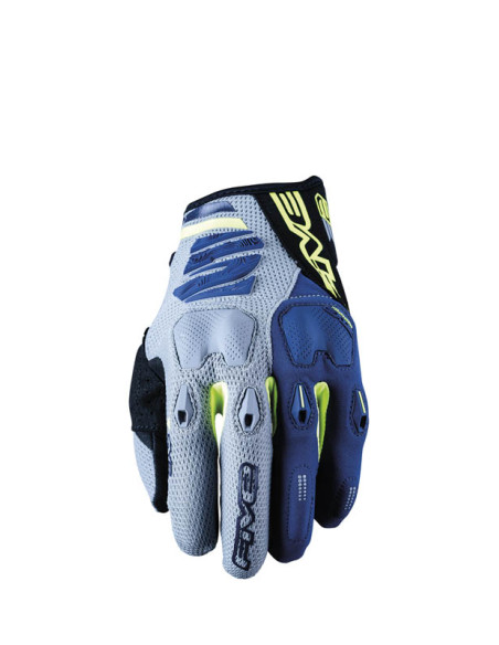 Gants Cross Five E2 - Gris Jaune Fluo Bleu