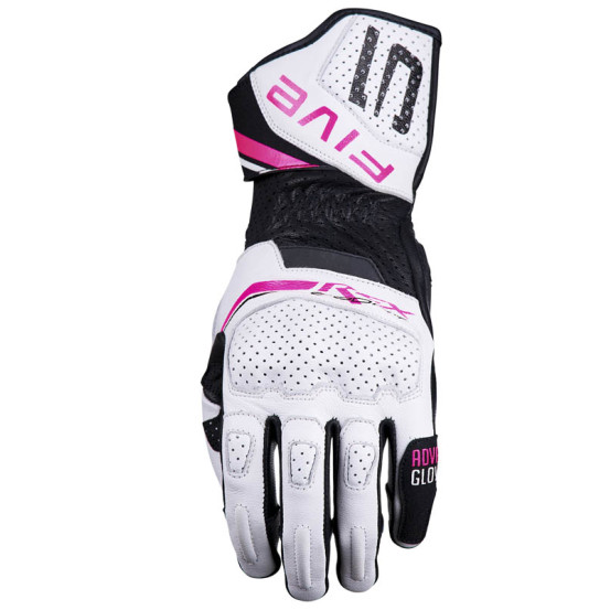 Gants moto femme Racing Five RFX Sport Evo - Blanc Rose Fluo