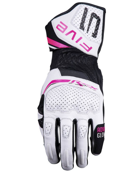 Gants moto femme Racing Five RFX Sport Evo - Blanc Rose Fluo