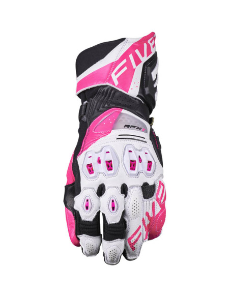 Gants moto femme Racing Five RFX1 Evo - Blanc Rose Fluo