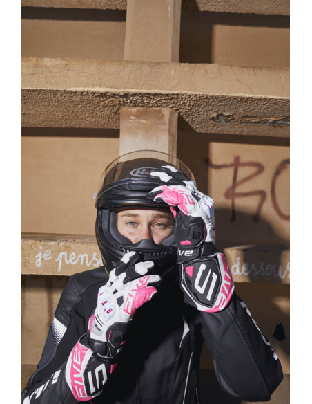 Gants moto femme Racing Five RFX1 Evo - Blanc Rose Fluo