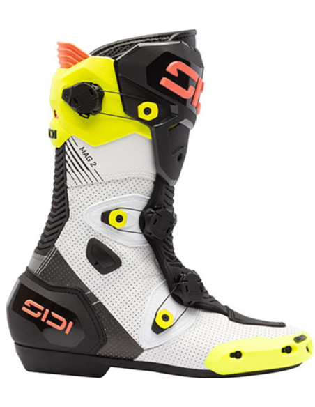 Bottes moto Sidi Mag 2 Air - Noir Blanc Jaune Fluo Corail
