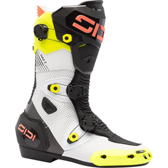 Bottes moto Sidi Mag 2 Air - Noir Blanc Jaune Fluo Corail