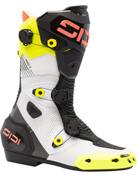 Bottes moto Sidi Mag 2 Air - Noir Blanc Jaune Fluo Corail