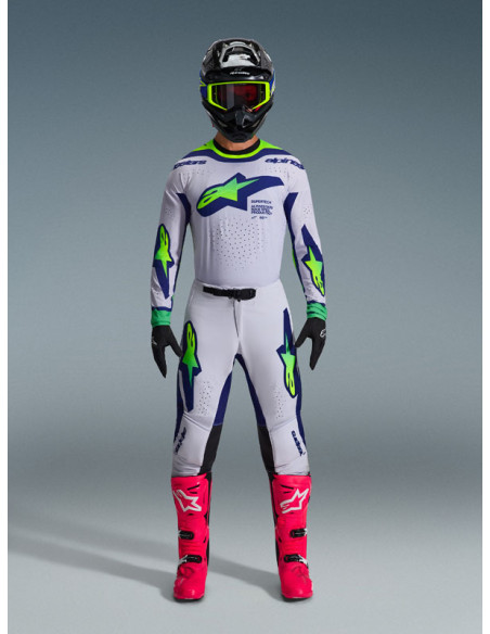 Tenue cross Alpinestars 2026 Supertech Vista - Light Gris Jaune Fluo Bleu