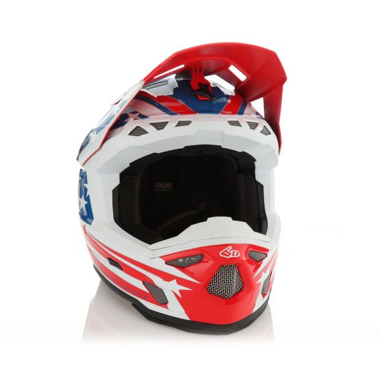 Casque cross 6D ATR-3 Patriot Brillant - Rouge Blanc Bleu
