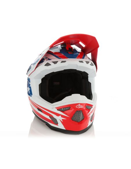 Casque cross 6D ATR-3 Patriot Brillant - Rouge Blanc Bleu