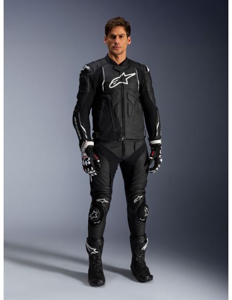 Blouson cuir Alpinestars Dusk - Noir Blanc