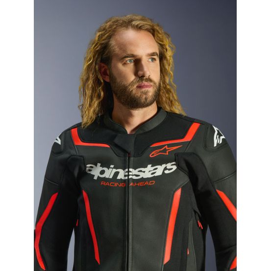 Blouson cuir Alpinestars GP Force V2 - Noir Rouge Fluo