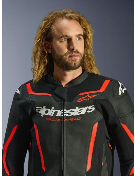 Blouson cuir Alpinestars GP Force V2 - Noir Rouge Fluo