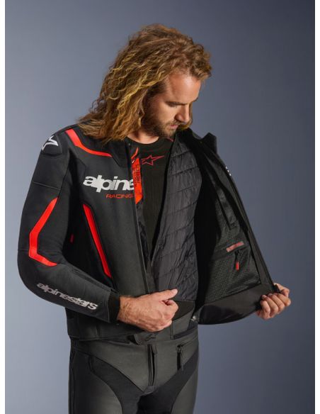 Blouson cuir Alpinestars GP Force V2 - Noir Rouge Fluo