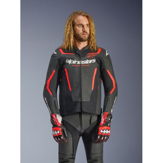 Blouson cuir Alpinestars GP Force V2 - Noir Rouge Fluo