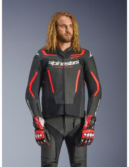 Blouson cuir Alpinestars GP Force V2 - Noir Rouge Fluo