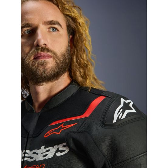 Blouson cuir Alpinestars GP Force V2 - Noir Rouge Fluo