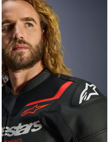Blouson cuir Alpinestars GP Force V2 - Noir Rouge Fluo
