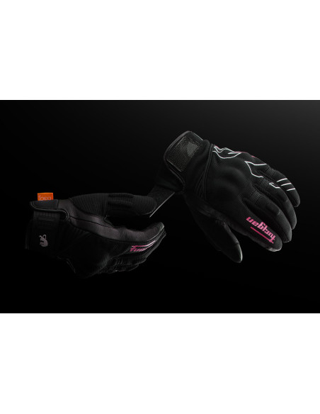 Gants Femme Furygan JET NEON D3O LADY - Noir Blanc Rose