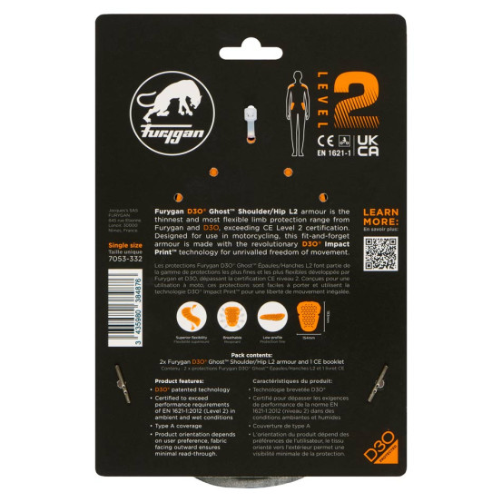 Protections épaules hanches Furygan D3O GHOST L2 - Orange