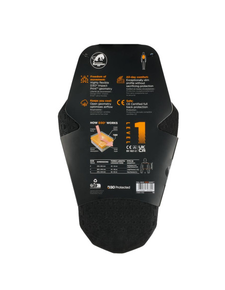 Protection dorsale Furygan FULL BACK D3O GHOST - Orange