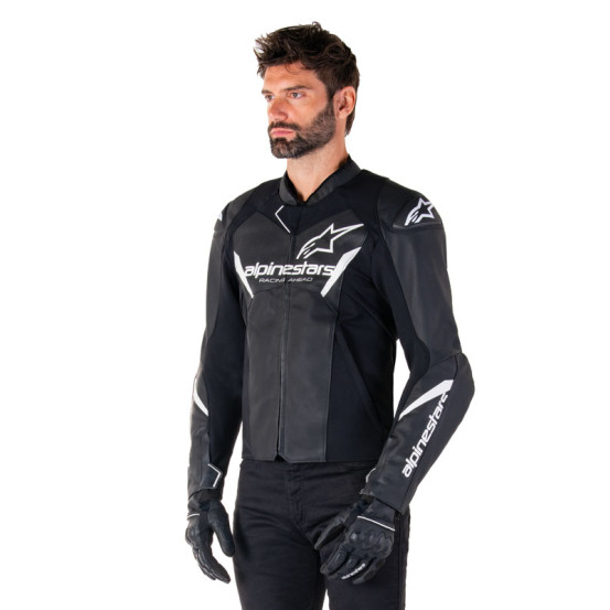 Blouson moto cuir racing Alpinestars Faster V3 Noir Blanc