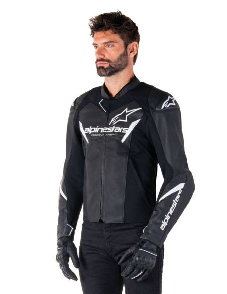 Blouson moto cuir racing Alpinestars Faster V3 Noir Blanc
