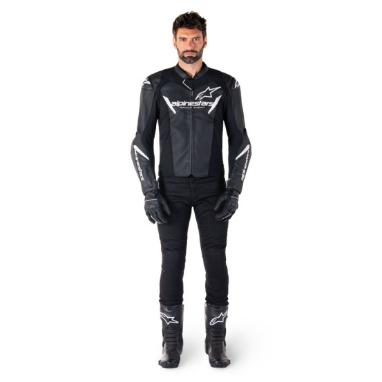 Blouson moto cuir racing Alpinestars Faster V3 Noir Blanc