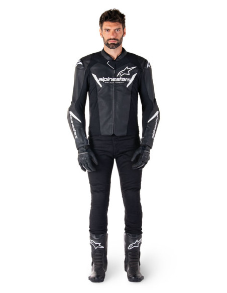 Blouson moto cuir racing Alpinestars Faster V3 Noir Blanc