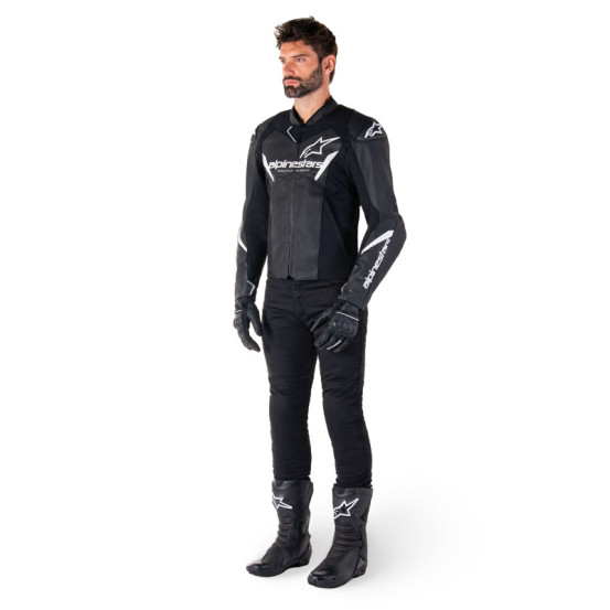 Blouson moto cuir racing Alpinestars Faster V3 Noir Blanc