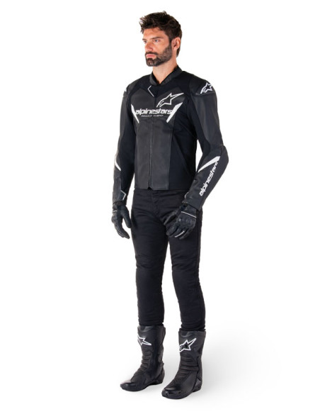 Blouson moto cuir racing Alpinestars Faster V3 Noir Blanc
