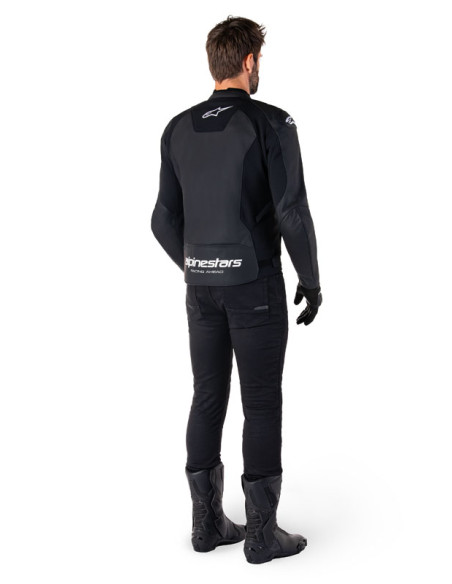 Blouson moto cuir racing Alpinestars Faster V3 Noir Blanc