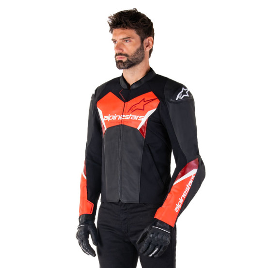 Blouson moto cuir racing Alpinestars Faster V3 Noir Rouge Fluo