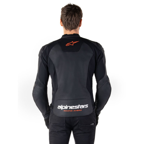 Blouson moto cuir racing Alpinestars Faster V3 Noir Rouge Fluo