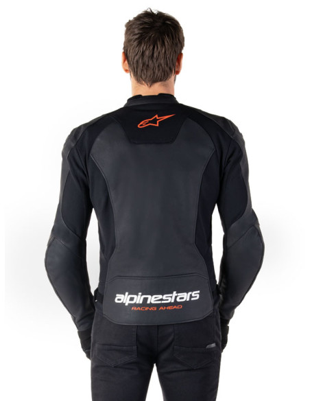 Blouson moto cuir racing Alpinestars Faster V3 Noir Rouge Fluo