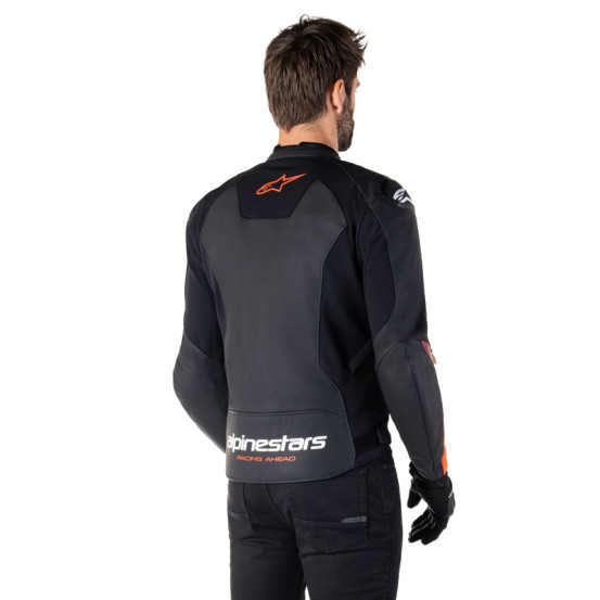 Blouson moto cuir racing Alpinestars Faster V3 Noir Rouge Fluo