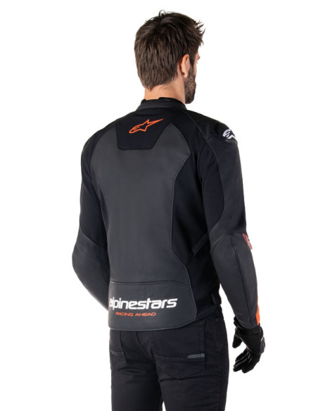 Blouson moto cuir racing Alpinestars Faster V3 Noir Rouge Fluo