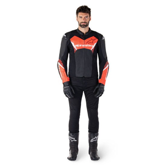 Blouson moto cuir racing Alpinestars Faster V3 Noir Rouge Fluo