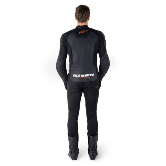Blouson moto cuir racing Alpinestars Faster V3 Noir Rouge Fluo