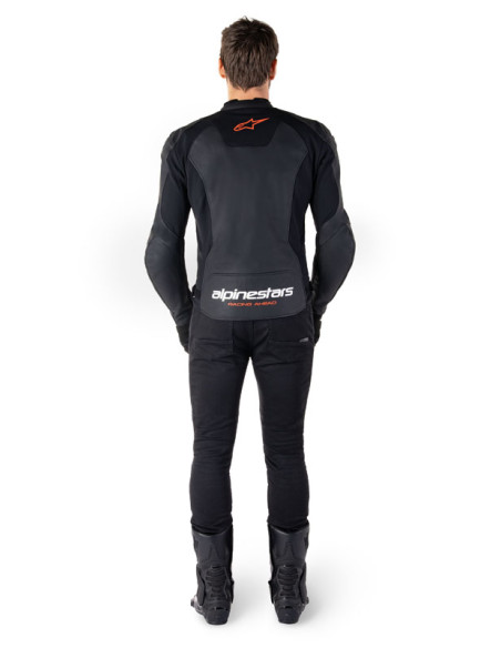 Blouson moto cuir racing Alpinestars Faster V3 Noir Rouge Fluo