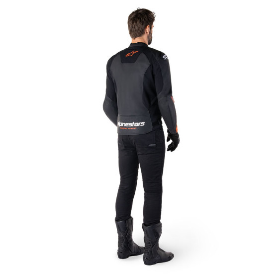 Blouson moto cuir racing Alpinestars Faster V3 Noir Rouge Fluo