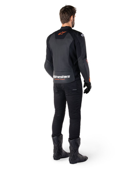 Blouson moto cuir racing Alpinestars Faster V3 Noir Rouge Fluo