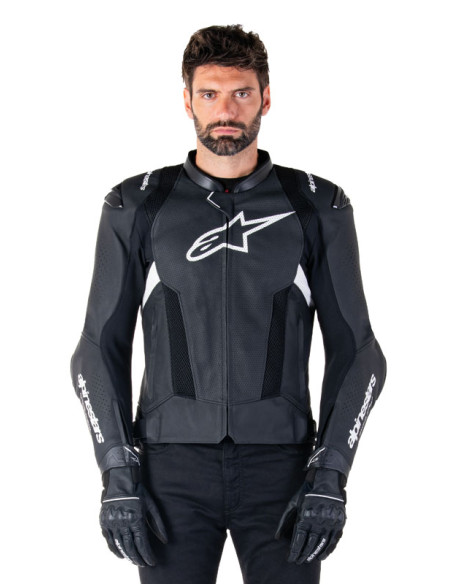 Blouson moto cuir racing Alpinestars Missile V3 Airflow Noir Blanc