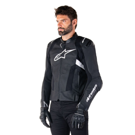 Blouson moto cuir racing Alpinestars Missile V3 Airflow Noir Blanc