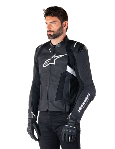 Blouson moto cuir racing Alpinestars Missile V3 Airflow Noir Blanc