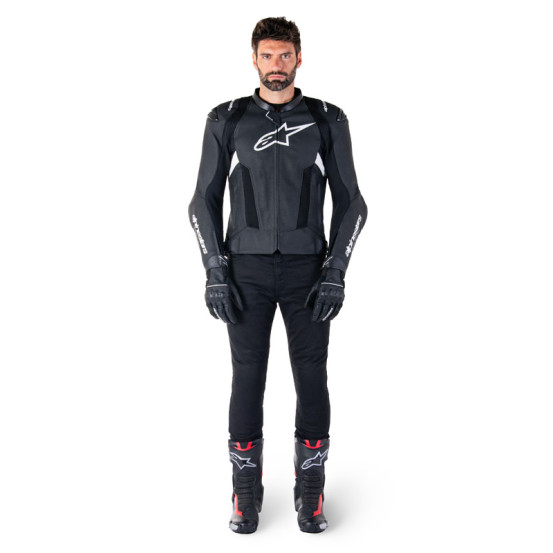 Blouson moto cuir racing Alpinestars Missile V3 Airflow Noir Blanc