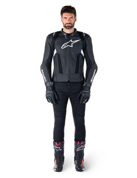 Blouson moto cuir racing Alpinestars Missile V3 Airflow Noir Blanc