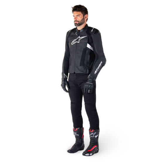 Blouson moto cuir racing Alpinestars Missile V3 Airflow Noir Blanc