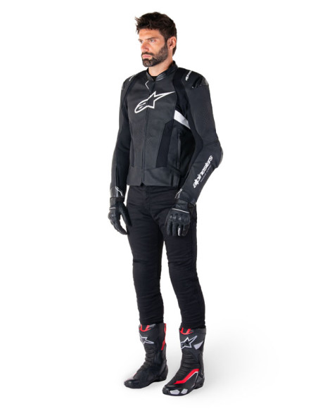 Blouson moto cuir racing Alpinestars Missile V3 Airflow Noir Blanc
