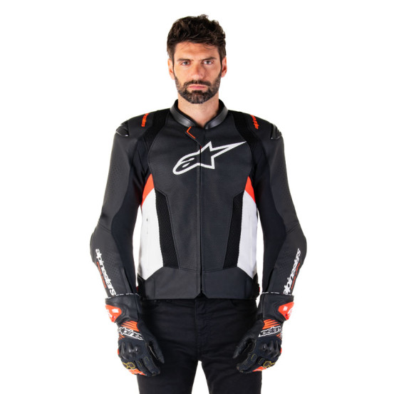 Blouson moto cuir racing Alpinestars Missile V3 Airflow Noir Blanc Rouge