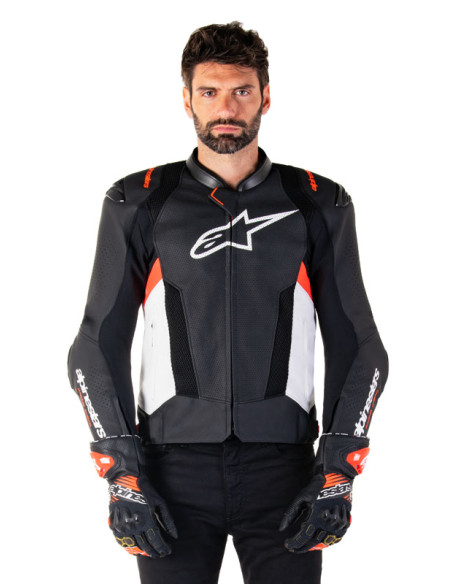 Blouson moto cuir racing Alpinestars Missile V3 Airflow Noir Blanc Rouge
